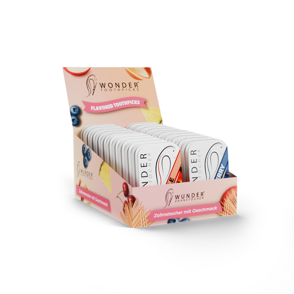 Wunder Zahnstocher – 20er Display Mix (Apfel, Blaubeere, Kirsch Menthol, Eisbonbon)